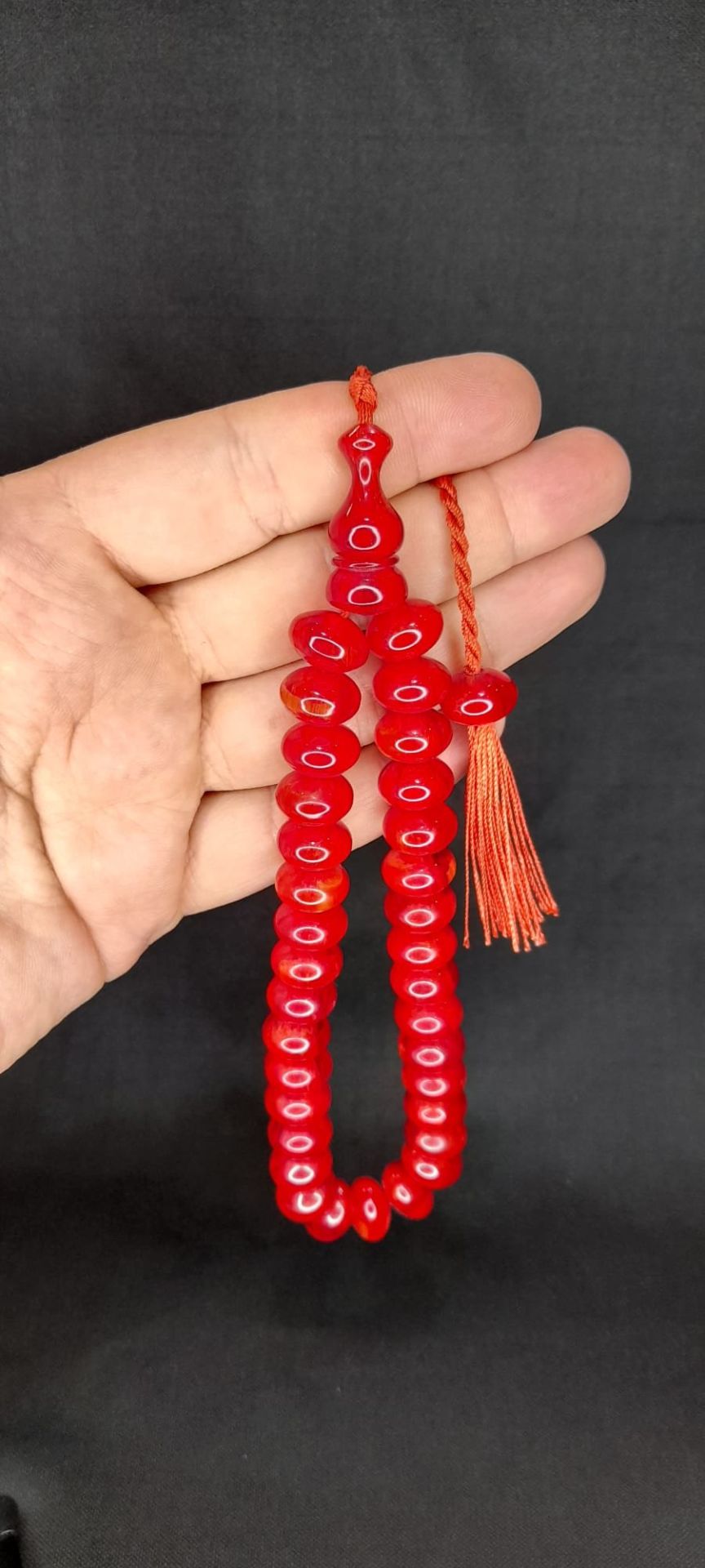 Sıkma Çubuk Kehribar Tesbih Basık Kesim/model Kırmızı Renk T-311
