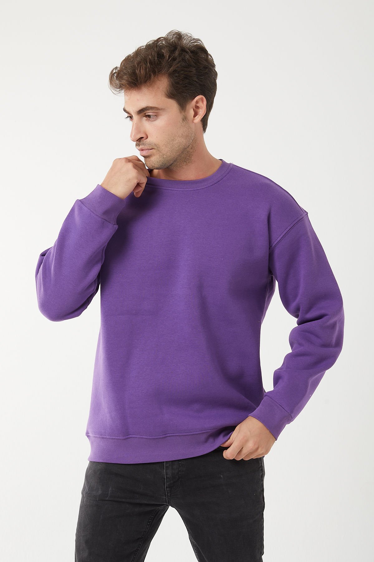 Relaxed Fit Yuvarlak Yaka Mor Sweatshirt