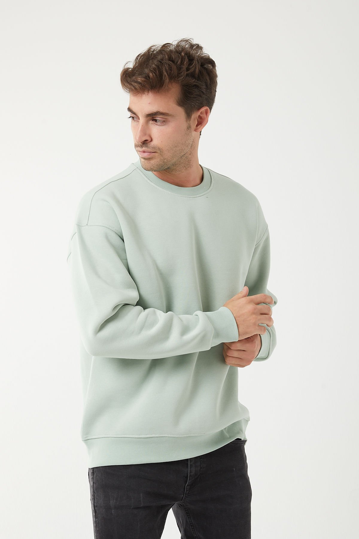 Relaxed Fit Yuvarlak Yaka A.Yeşil Sweatshirt