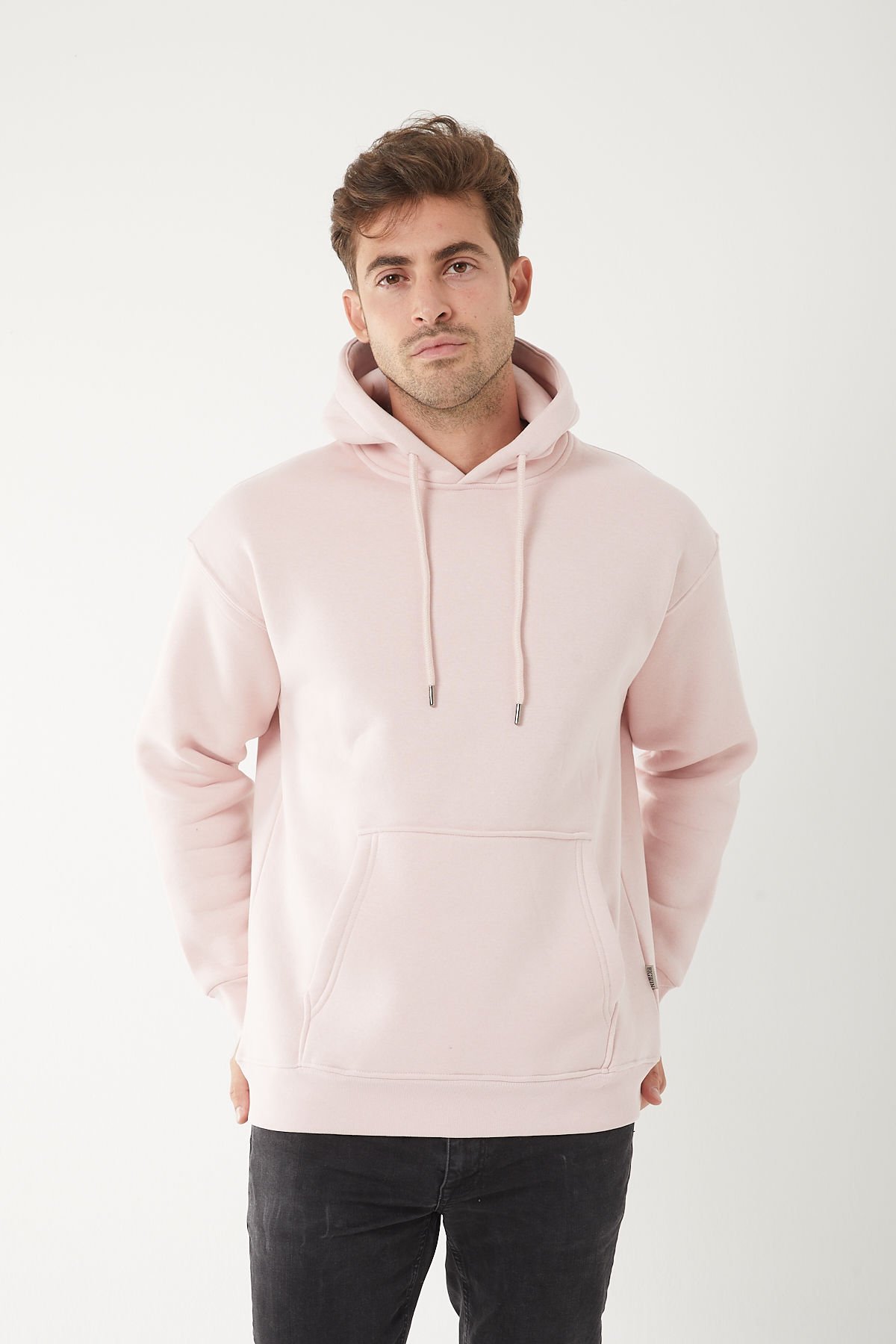 Relaxed Fit Pembe Kapşonlu Sweatshirt