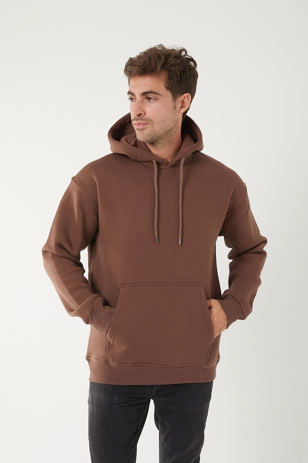 Relaxed Fit Kahve Rengi Kapşonlu Sweatshirt