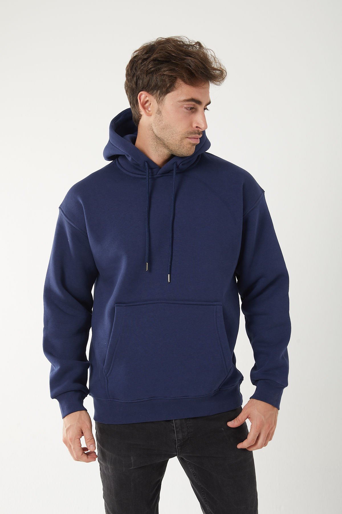 Relaxed Fit Lacivert Kapşonlu Sweatshirt