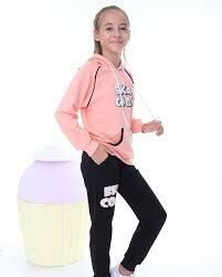 Kız Çocuk Kapüşonlu 2 iplik Eşofman Takımı Alt Üst Takım 1412SO