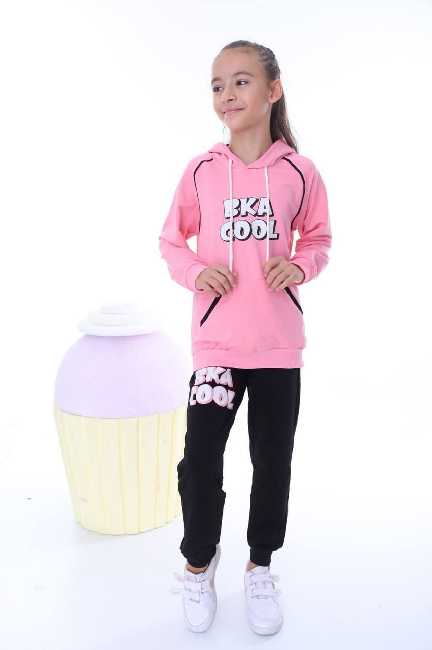 Kız Çocuk Kapüşonlu 2 iplik Eşofman Takımı Alt Üst Takım 1412PEMBE