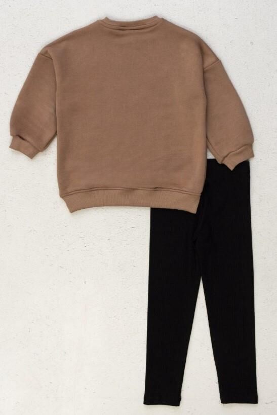 Parlak Yıldız Desenli Sweat Fitilli Kaşkorse Taytlı 2'li Alt Üst Kız Çocuk Takım 9608