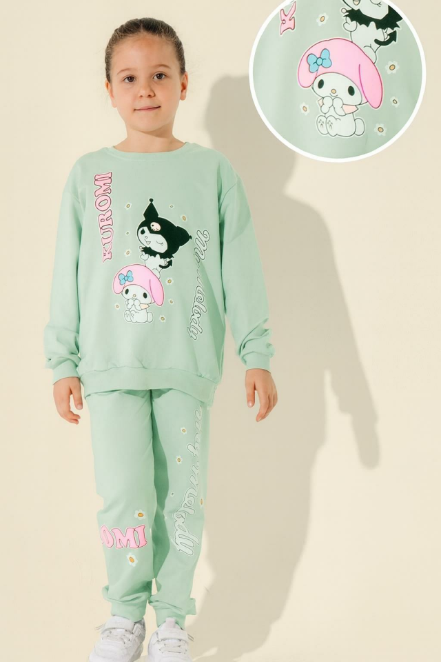 Kız Çocuk Kuromi Baskılı Alt Üst Takım-57058-y
