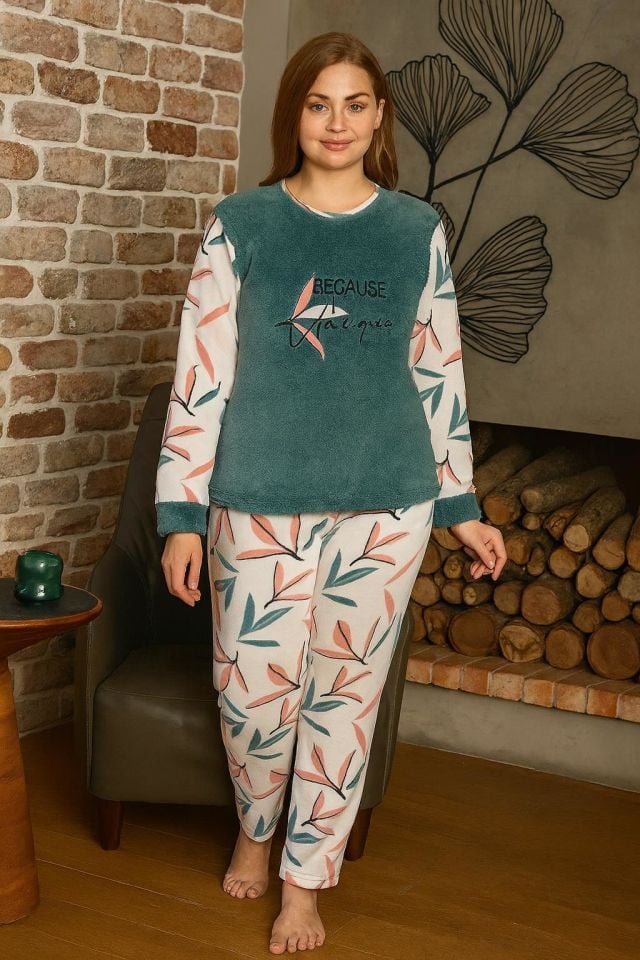“Kadın Büyük Beden Polar Pijama Takımı – Yumuşak ve Sıcak 14239