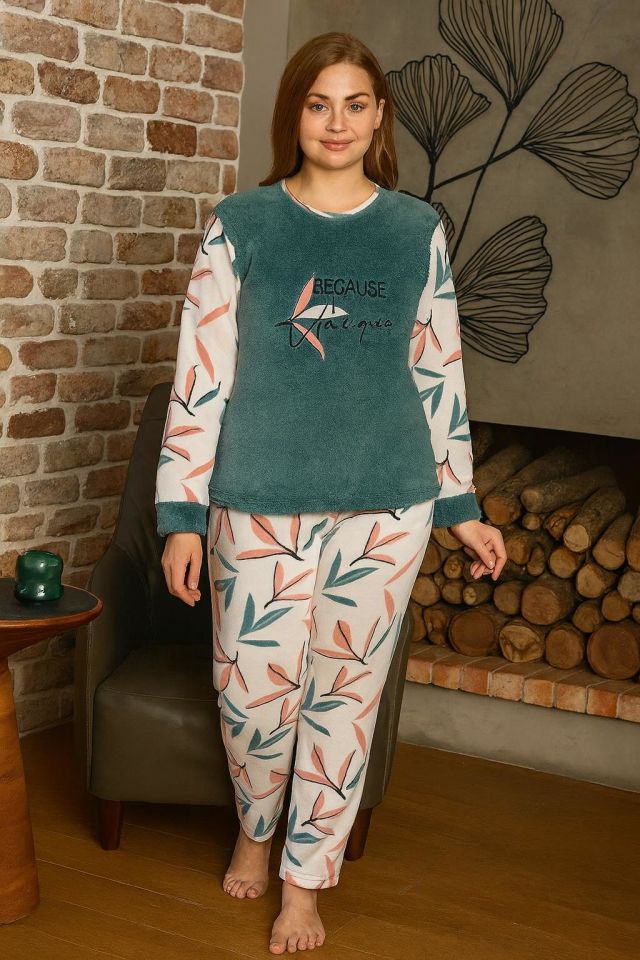 “Kadın Büyük Beden Polar Pijama Takımı – Yumuşak ve Sıcak 14239