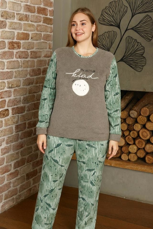 “Kadın Büyük Beden Polar Pijama Takımı – Yumuşak ve Sıcak 14219