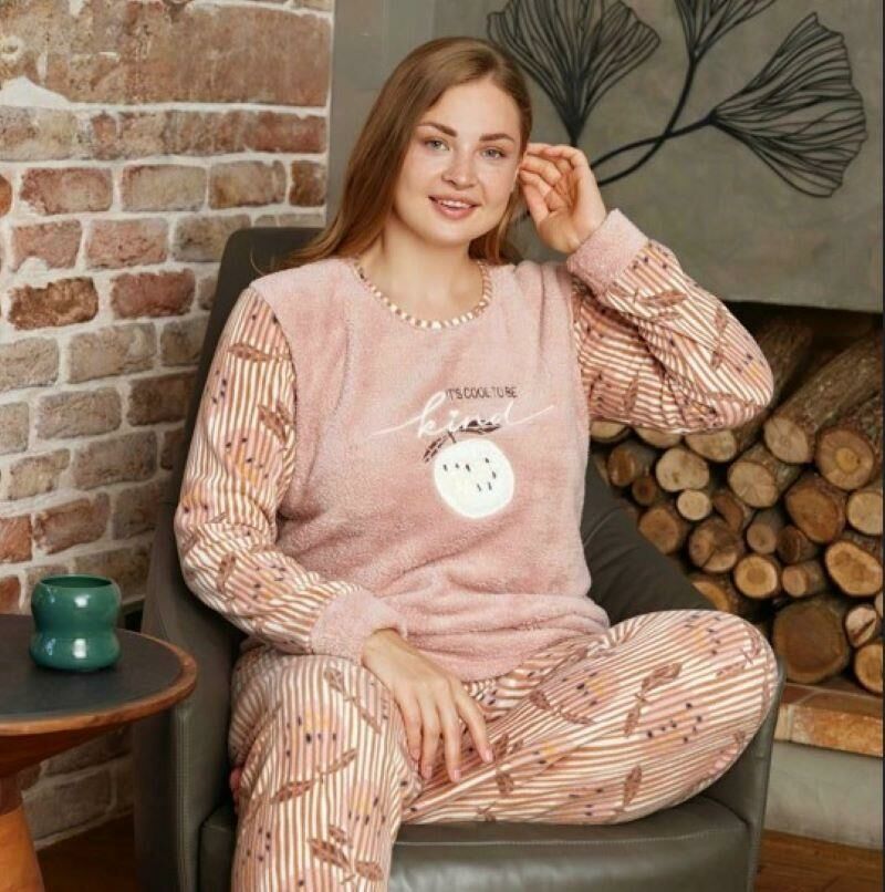 Kadın Büyük Beden Polar Pijama Takımı – Yumuşak ve Sıcak 14220