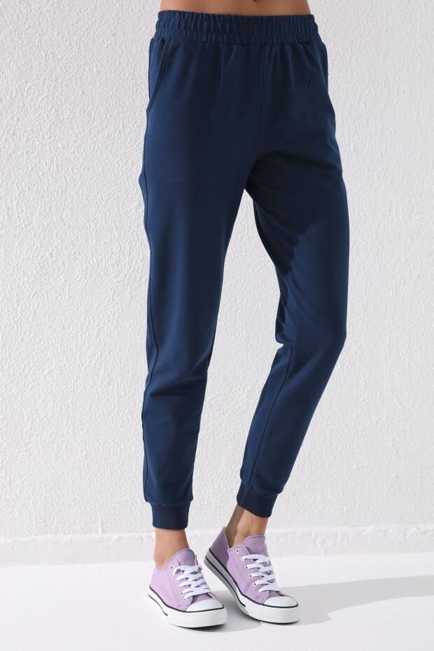 Tommy Life Lacivert Yüksek Bel Jogger Rahat Form Manşetli Kadın Eşofman Alt - 94561
