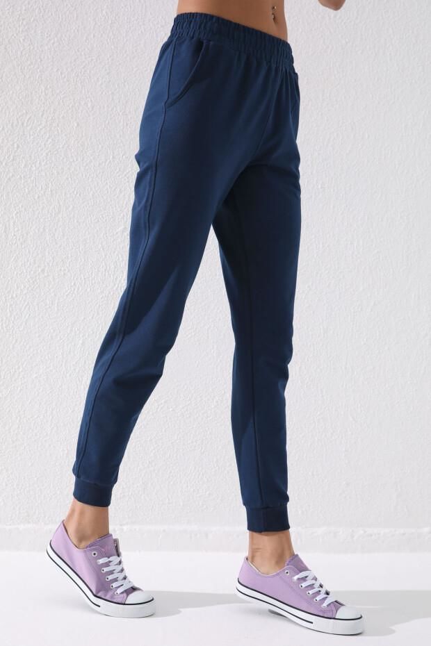 Tommy Life Lacivert Yüksek Bel Jogger Rahat Form Manşetli Kadın Eşofman Alt - 94561