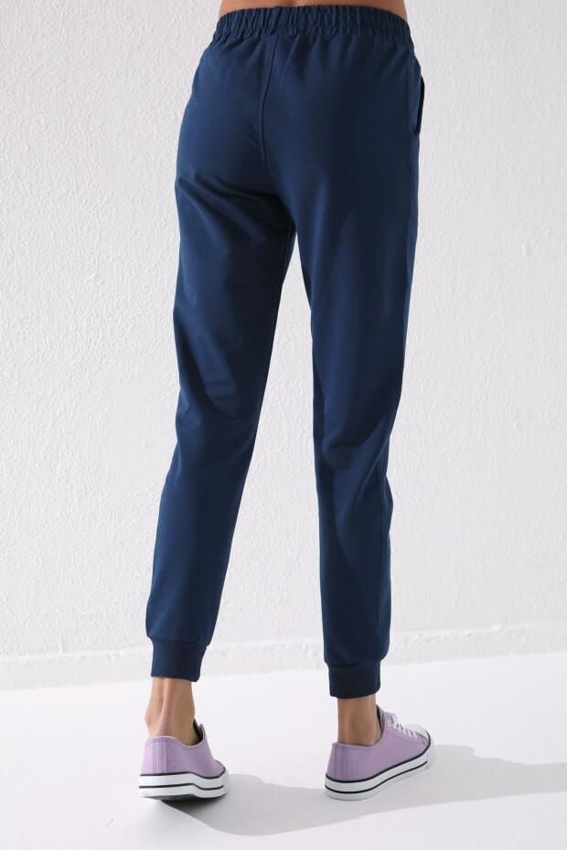 Tommy Life Lacivert Yüksek Bel Jogger Rahat Form Manşetli Kadın Eşofman Alt - 94561