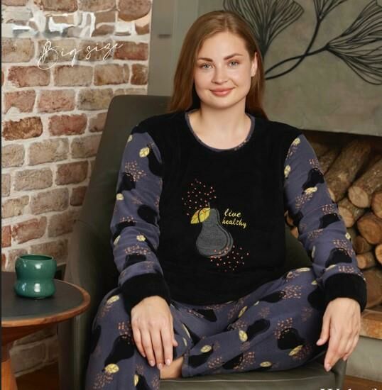 Kadın Büyük Beden Polar Pijama Takımı – Yumuşak ve Sıcak 14225