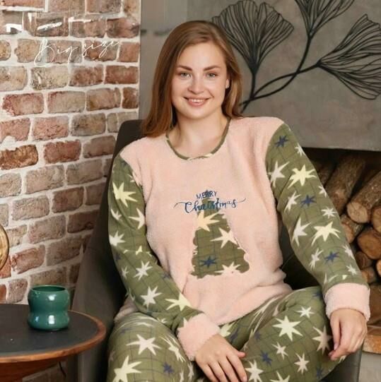 Kadın Büyük Beden Polar Pijama Takımı – Yumuşak ve Sıcak 14200