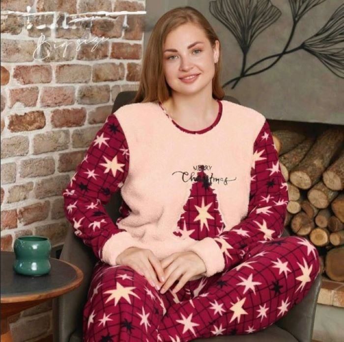 Kadın Büyük Beden Polar Pijama Takımı – Yumuşak ve Sıcak 14204
