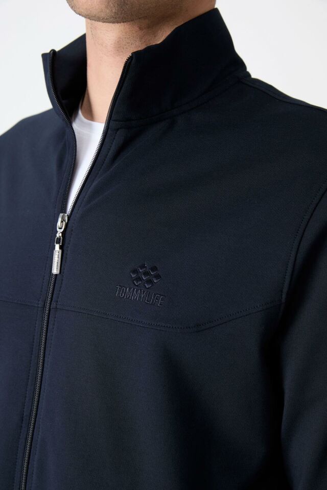 TommyLife Lacivert Dik Yaka Fermuarlı Rahat Form Klasik Paça Erkek Eşofman Takımı - 85072
