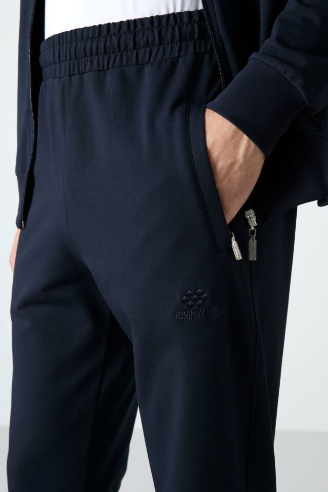TommyLife Lacivert Dik Yaka Fermuarlı Rahat Form Klasik Paça Erkek Eşofman Takımı - 85072