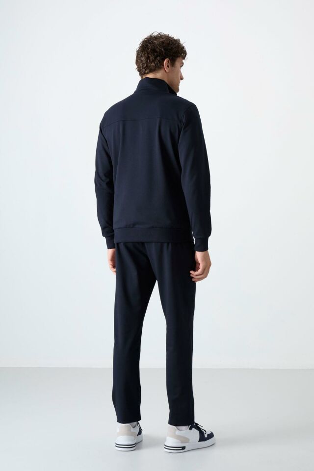 TommyLife Lacivert Dik Yaka Fermuarlı Rahat Form Klasik Paça Erkek Eşofman Takımı - 85072