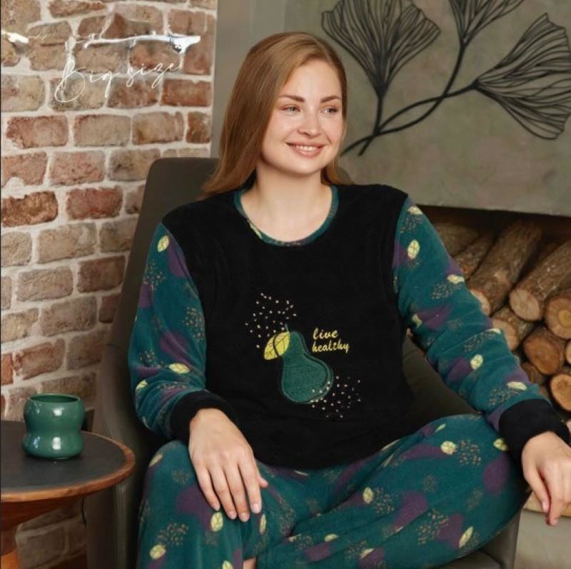 Kadın Büyük Beden Polar Pijama Takımı – Yumuşak ve Sıcak 14226