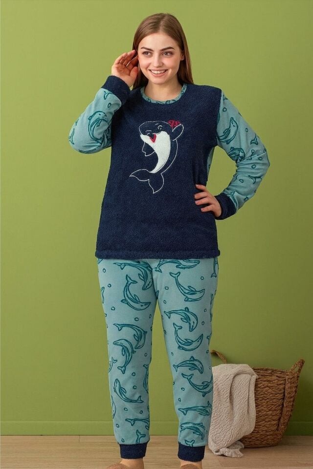 Kadın Büyük Beden Polar Pijama Takımı – Yumuşak ve Sıcak 60057