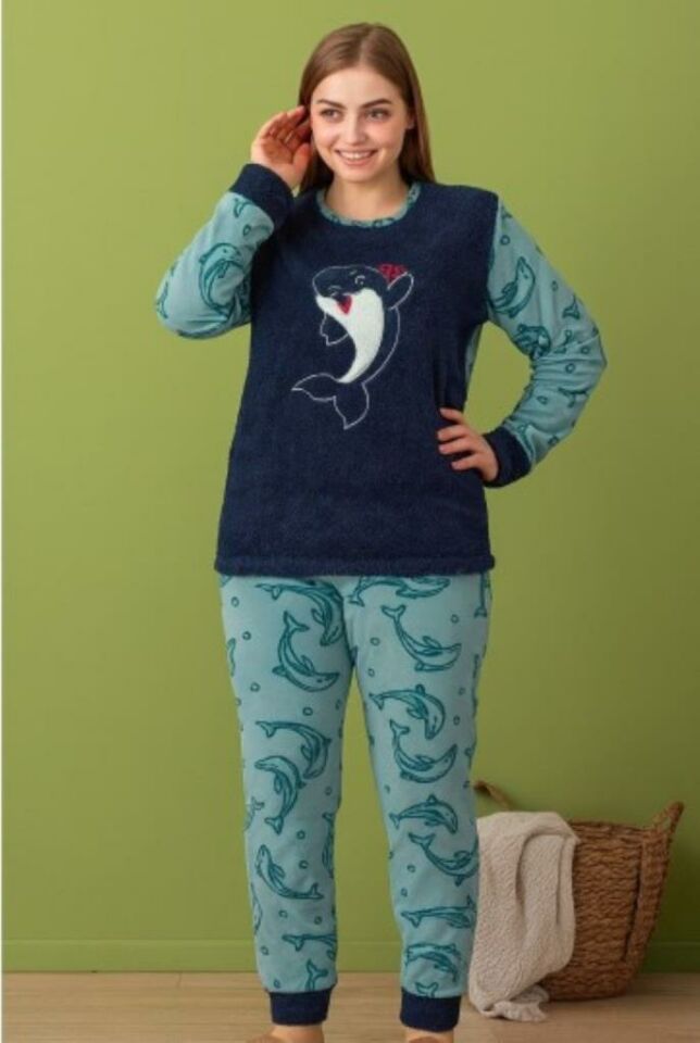 Kadın Büyük Beden Polar Pijama Takımı – Yumuşak ve Sıcak 60057