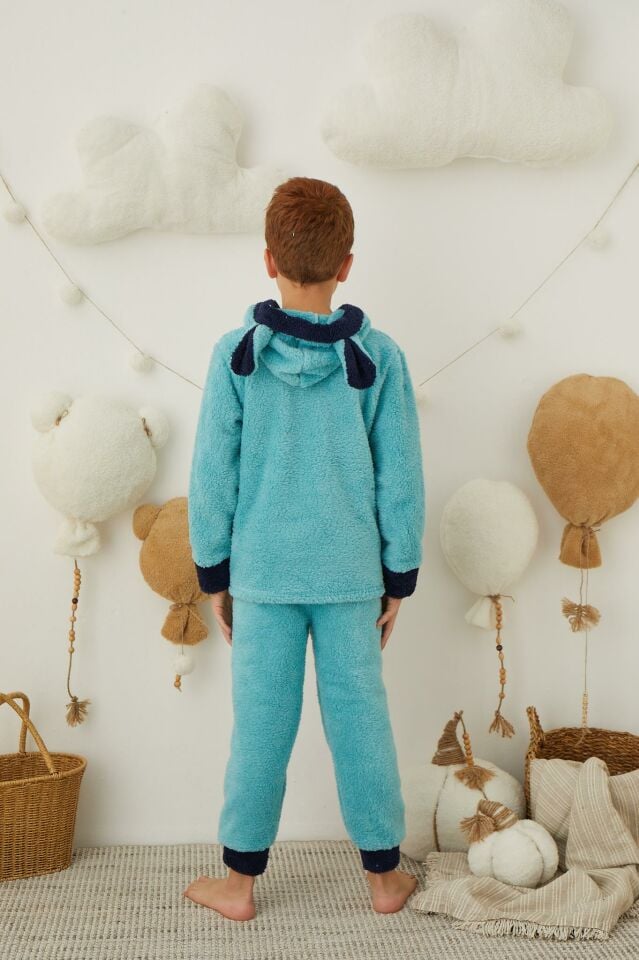 Erkek Çocuk Peluş Polar Pijama Takımı - Kapüşonlu 43310
