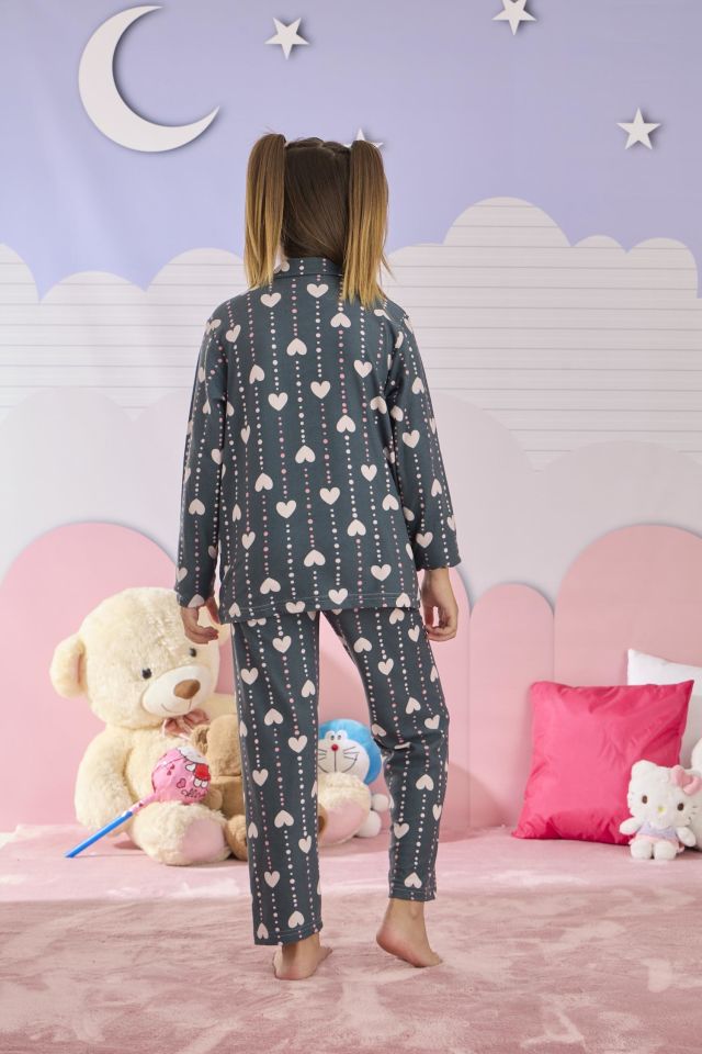 Kız Çocuk Süet Düğmeli Pijama Takımı 3279