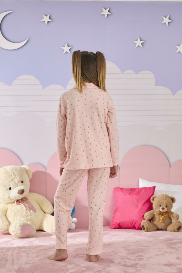 Kız Çocuk Süet Düğmeli Pijama Takımı 3276P