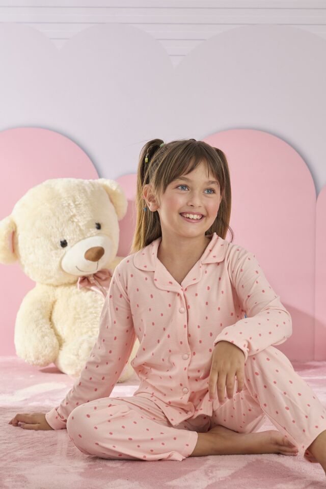 Kız Çocuk Süet Düğmeli Pijama Takımı 3276P