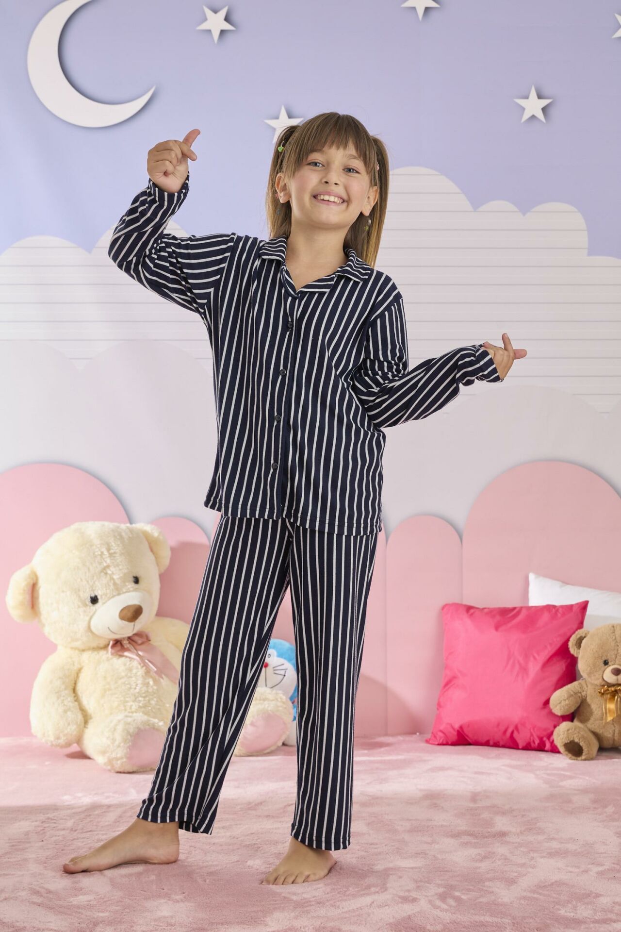 Kız Çocuk Süet Düğmeli Pijama Takımı 3286