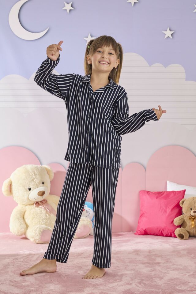 Kız Çocuk Süet Düğmeli Pijama Takımı 3286