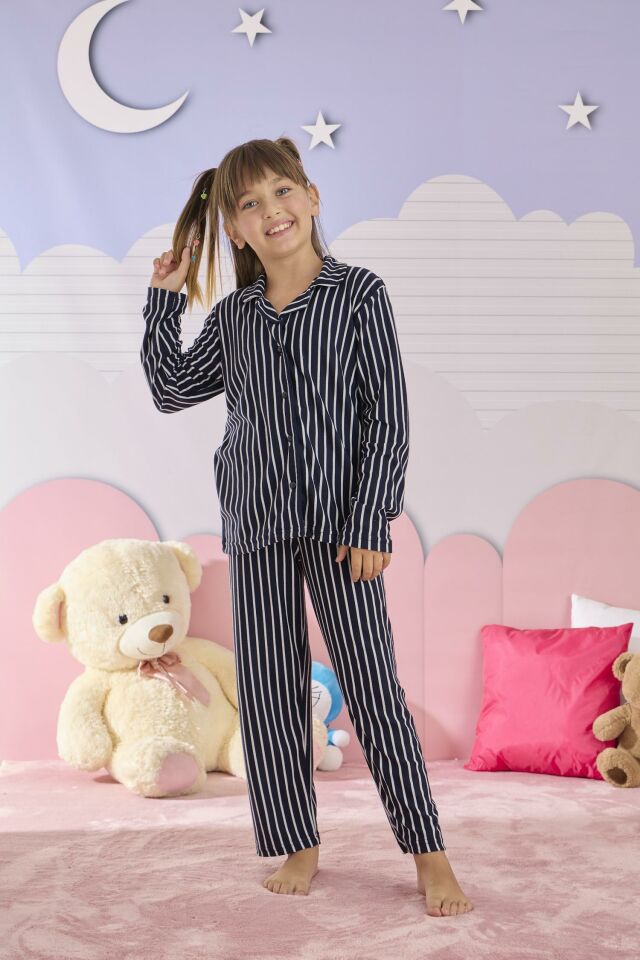 Kız Çocuk Süet Düğmeli Pijama Takımı 3286