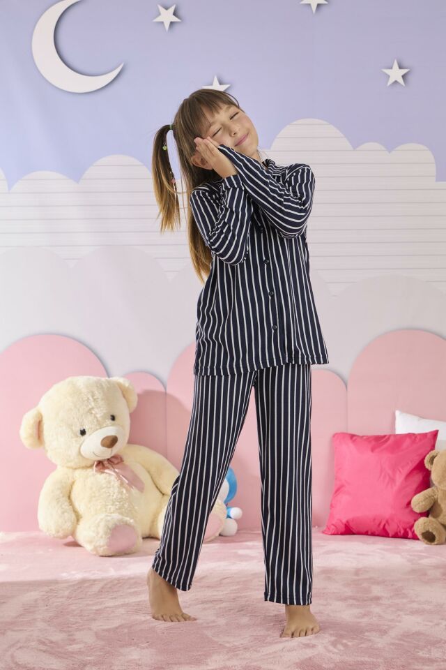 Kız Çocuk Süet Düğmeli Pijama Takımı 3286