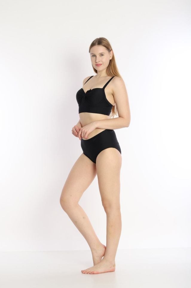 Kadın Askılı Ayarlanabilir Fiyonklu Boş  Kaplı Bikini Siyah 7206