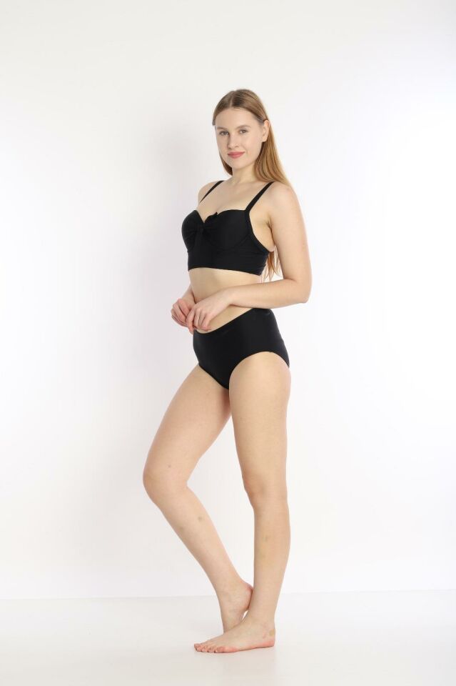 Kadın Askılı Ayarlanabilir Fiyonklu Boş  Kaplı Bikini Siyah 7206