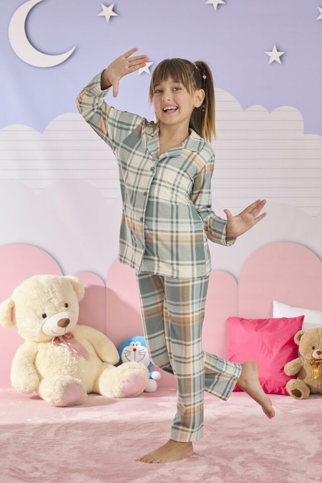 Kız Çocuk Süet Düğmeli Pijama Takımı 3280