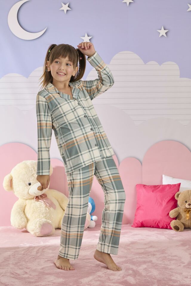 Kız Çocuk Süet Düğmeli Pijama Takımı 3280