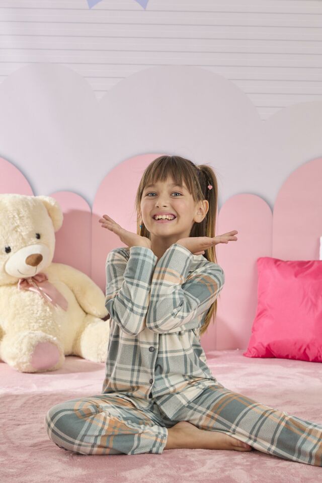 Kız Çocuk Süet Düğmeli Pijama Takımı 3280