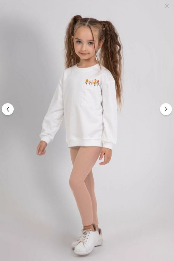 Kız Çocuk Çiçek Nakışlı Sweatshirt ve Basic Tayt Kombini - 2’li Takım 9812