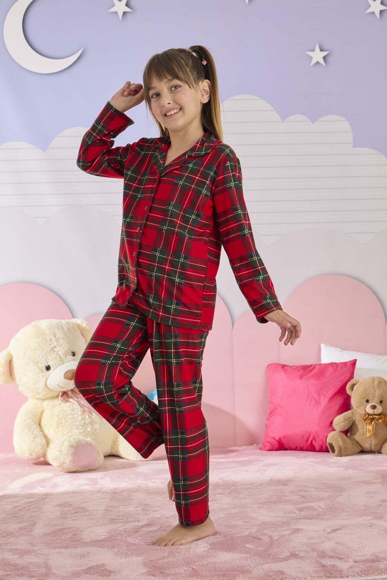 Kız Çocuk Süet Düğmeli Pijama Takımı 3253