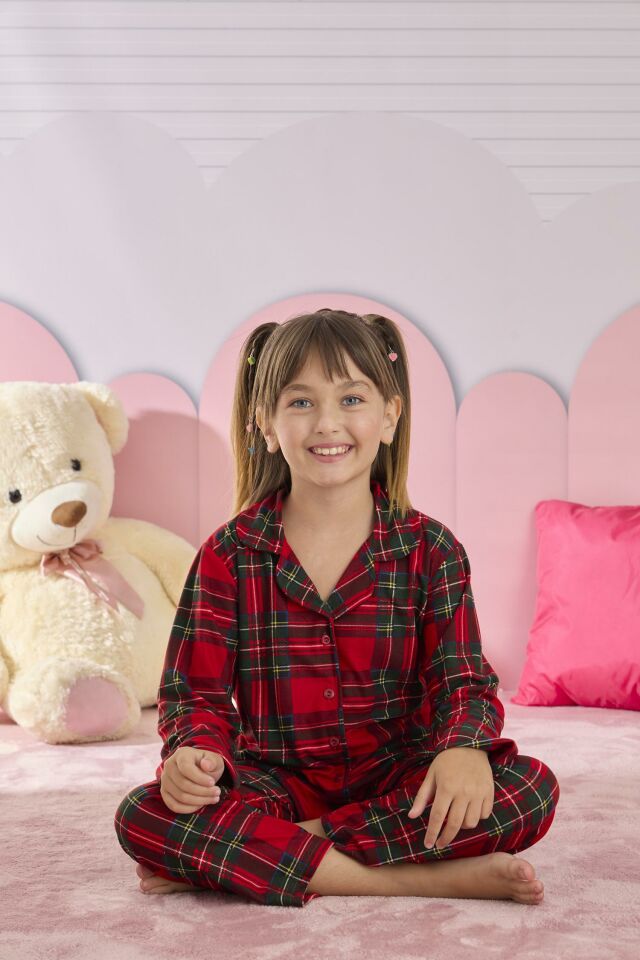 Kız Çocuk Süet Düğmeli Pijama Takımı 3253