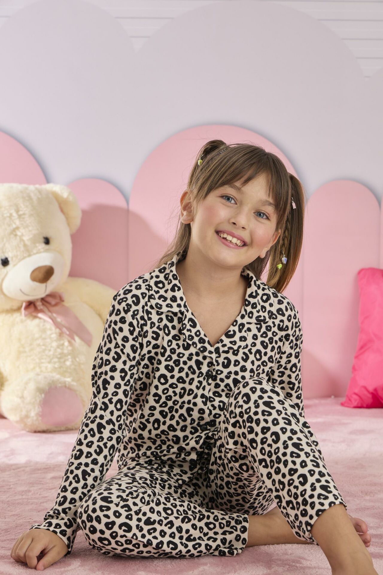 Kız Çocuk Süet Düğmeli Pijama Takımı 3273