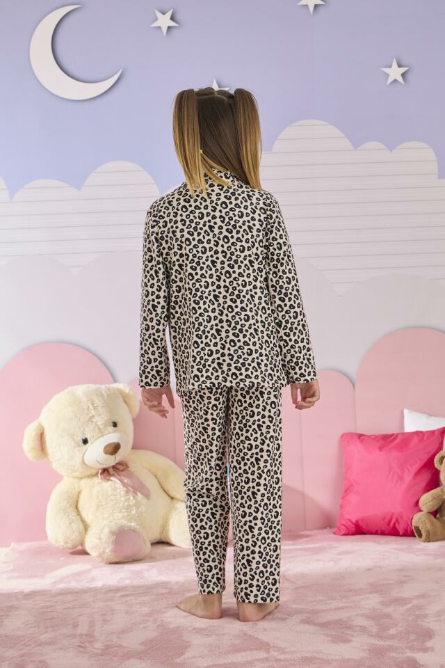 Kız Çocuk Süet Düğmeli Pijama Takımı 3273