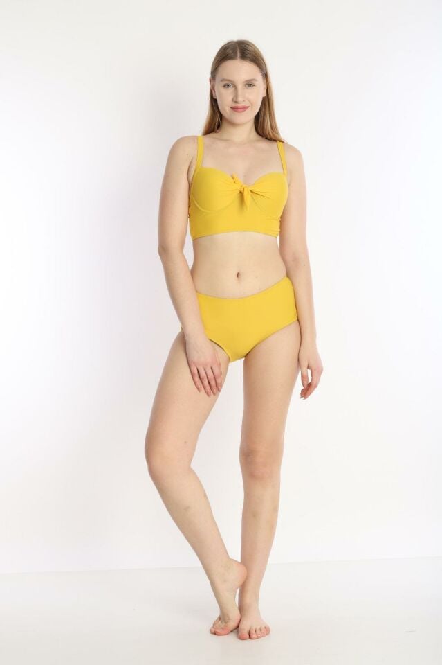 Kadın Askılı Ayarlanabilir Fiyonklu Boş  Kaplı Bikini Sarı 7206