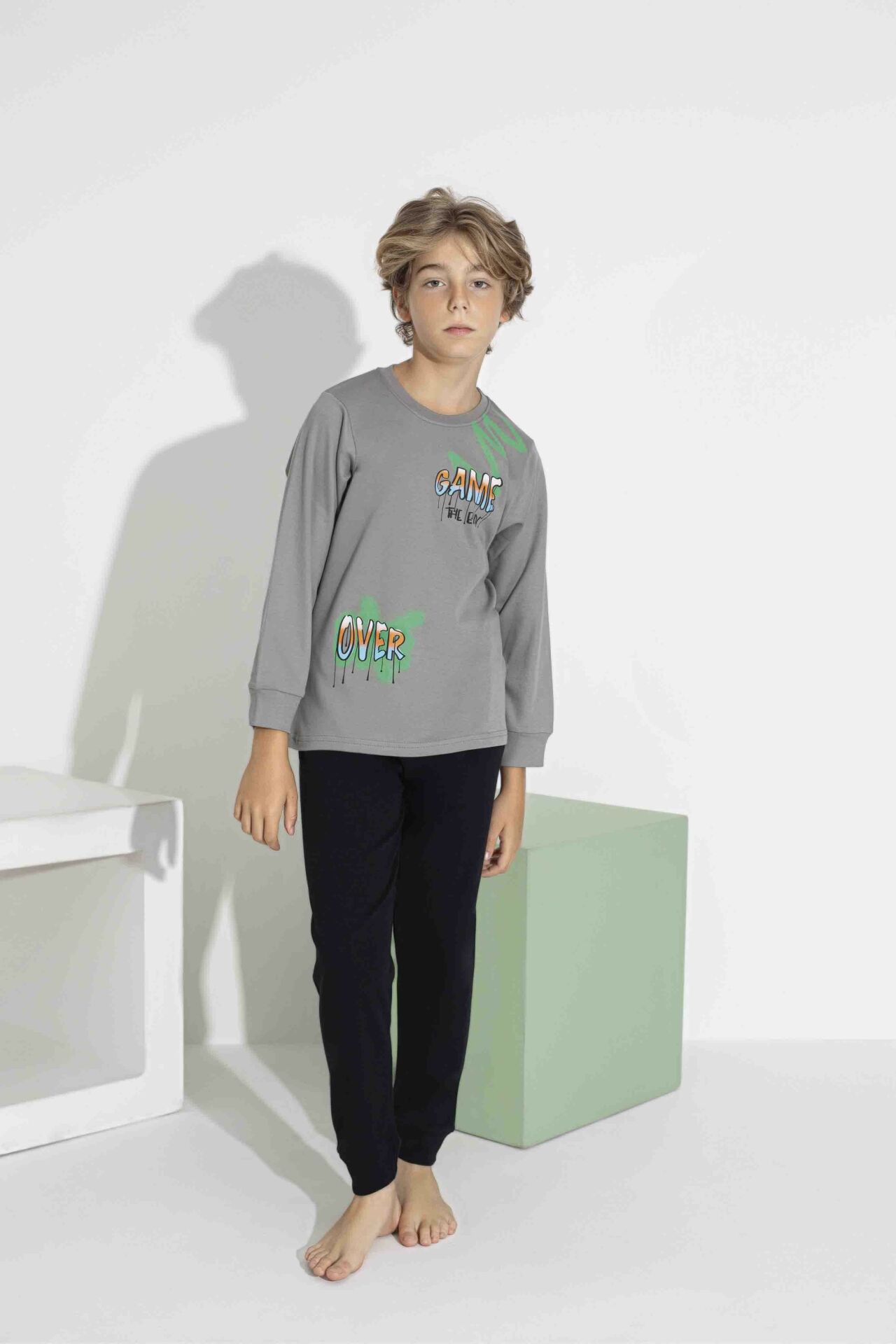 Erkek Çocuk Uzun Kollu Pijama Takımı – Rahat Interlok Kumaş 7411G