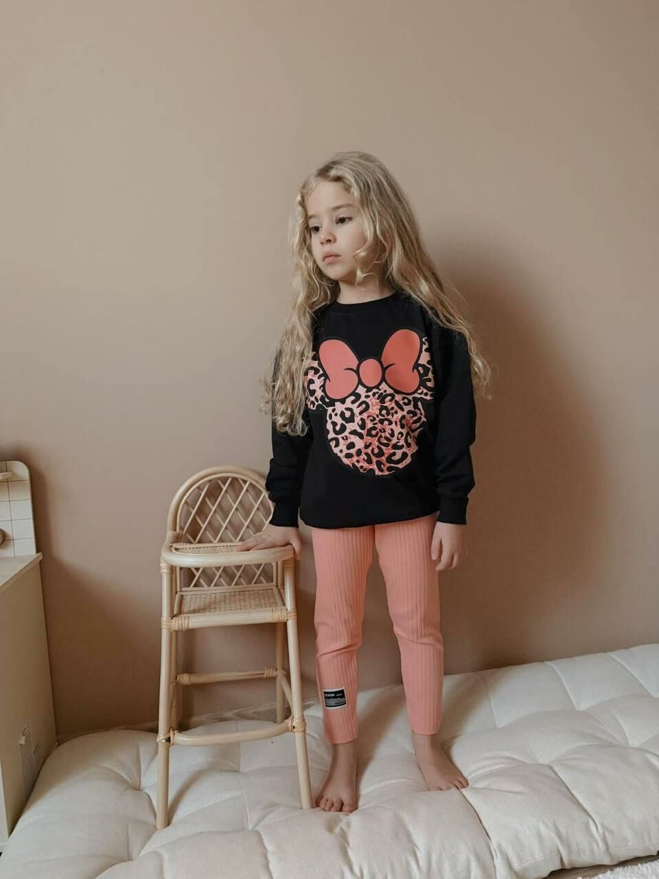 Kız Çocuk Leopar Desen Fitilli Taytlı Kız Çocuk Takım 1631S