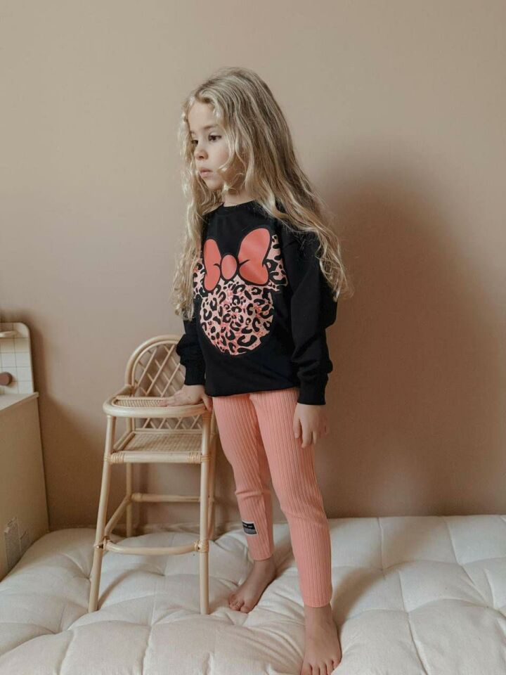 Kız Çocuk Leopar Desen Fitilli Taytlı Kız Çocuk Takım 1631S