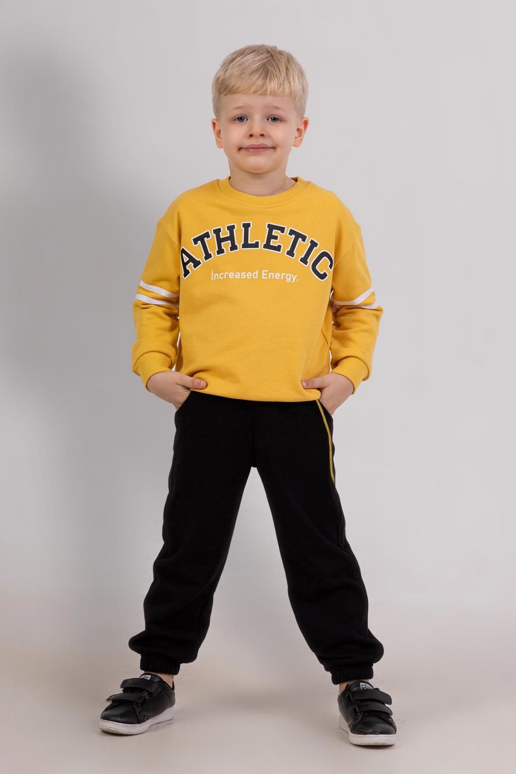 Erkek Çocuk 3 İplik Sweatshirt & Siyah Eşofman Altı 2’li Takım – Spor Günlük Kombin 4073