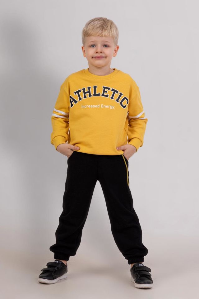 Erkek Çocuk 3 İplik Sweatshirt & Siyah Eşofman Altı 2’li Takım – Spor Günlük Kombin 4073
